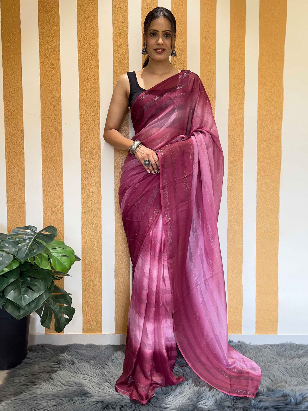 

Mitera Pink & Maroon Ombre Dyed Ready to Wear Saree