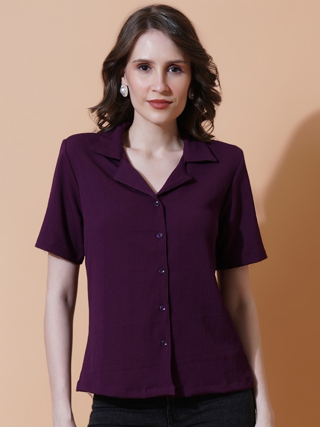 

U&F India Slim Purple Cuban Collar Slim Fit Opaque Casual Shirt