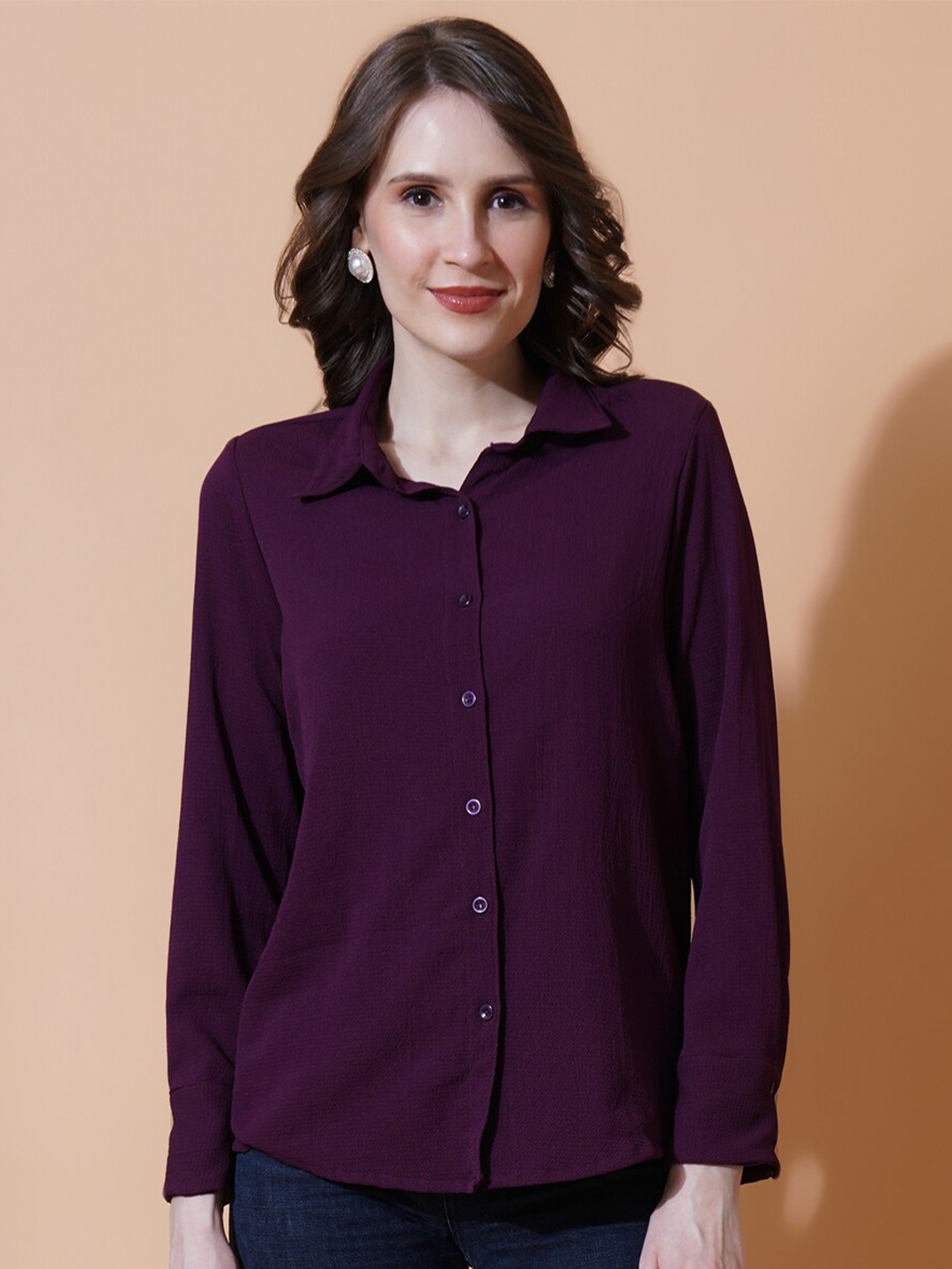 

U&F India Slim Purple Slim Fit Opaque Casual Shirt