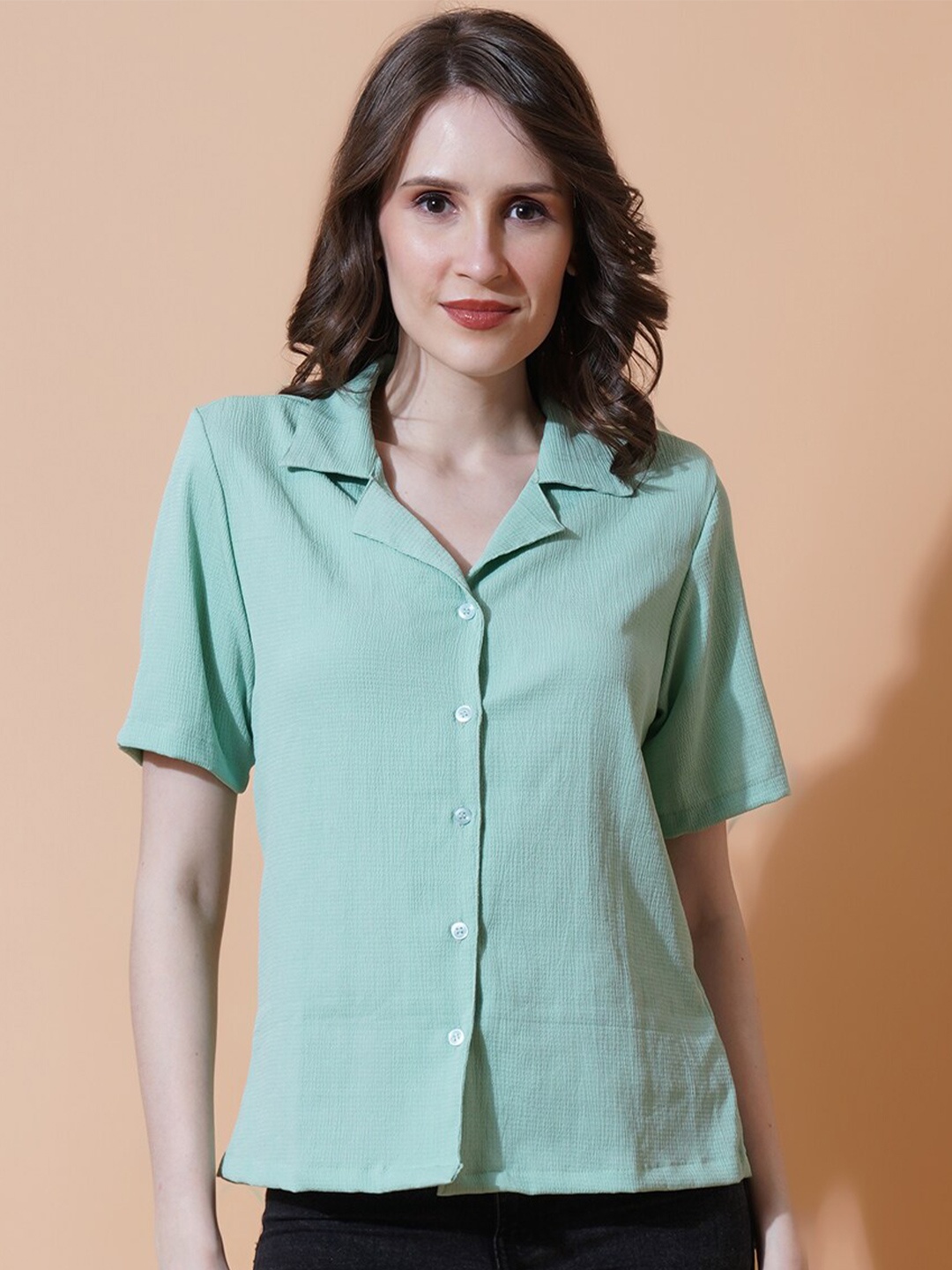 

U&F India Slim Sea Green Slim Fit Opaque Casual Shirt