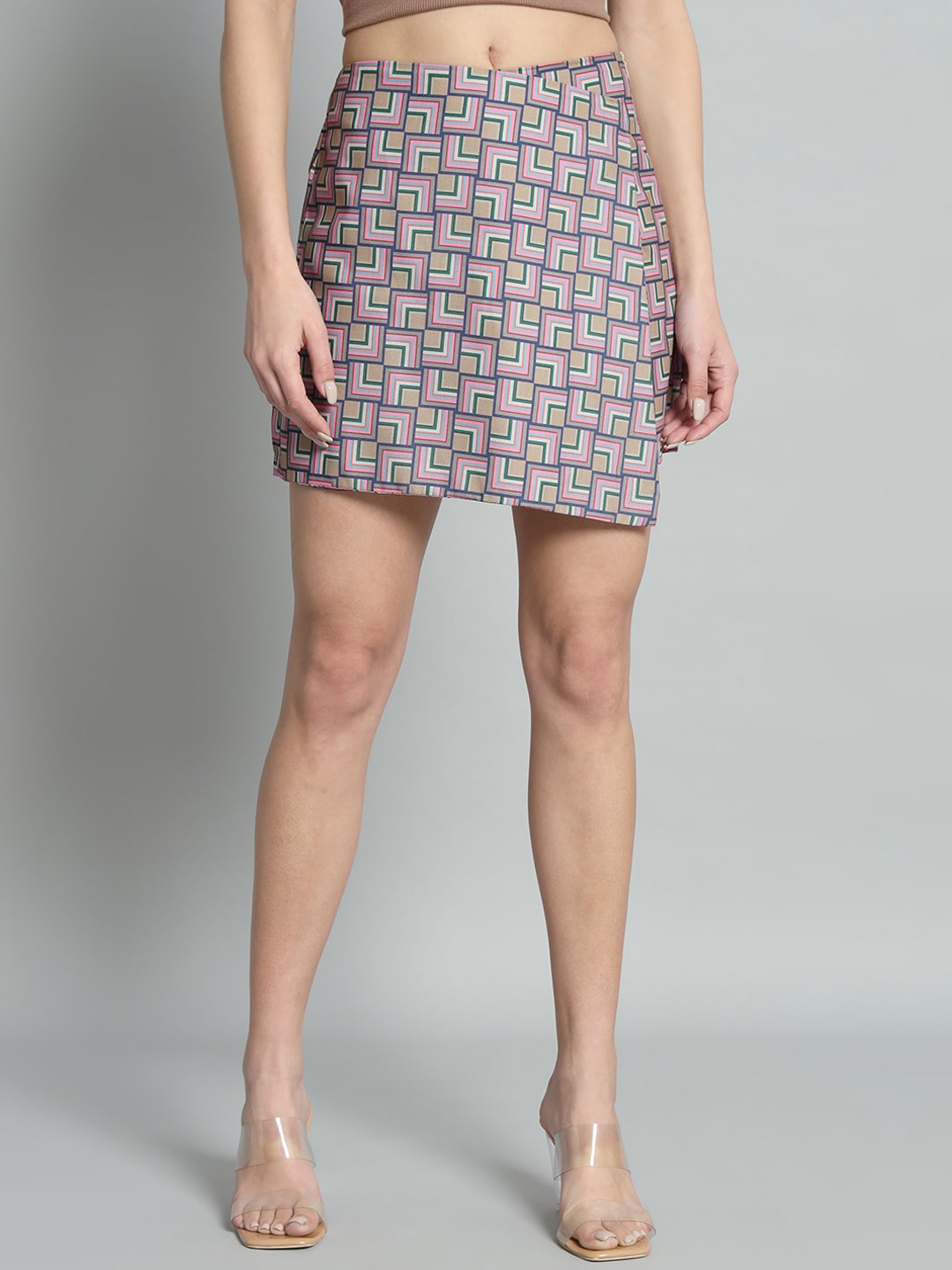

Chemistry Abstract Print Georgette Mini Skort Skirt, Beige