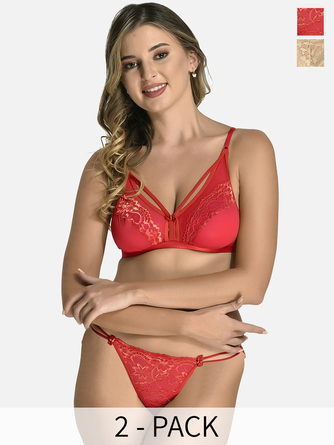 

StyFun Pack of 2 Non Padded Lingerie Sets, Red