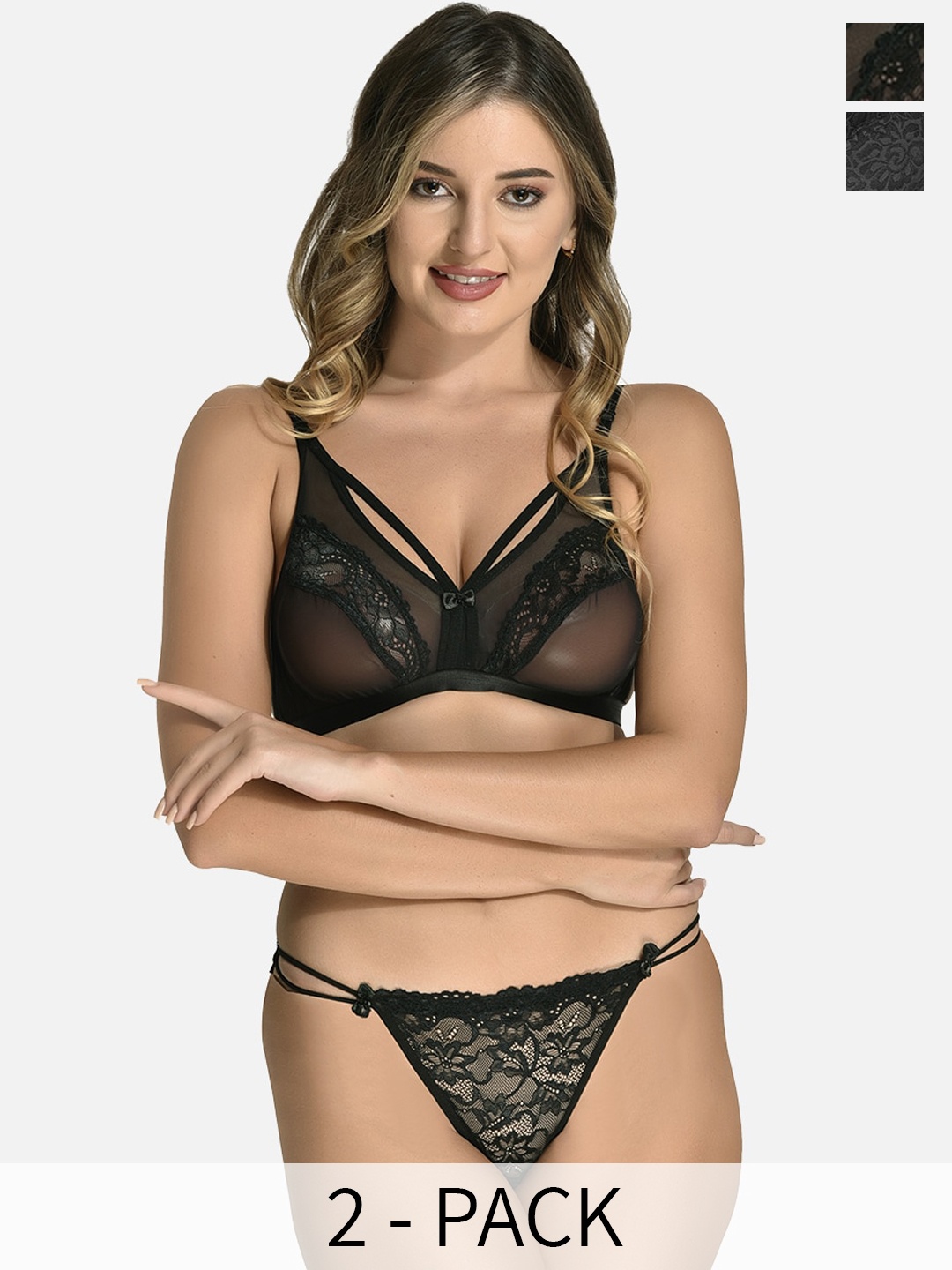 

StyFun Pack of 2 Non Padded Lingerie Set, Black