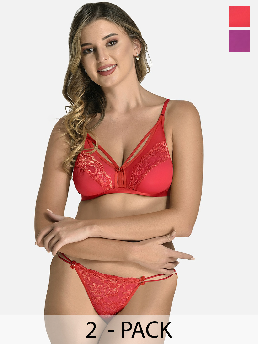 

StyFun Pack of 2 Non Padded Lingerie Sets, Red