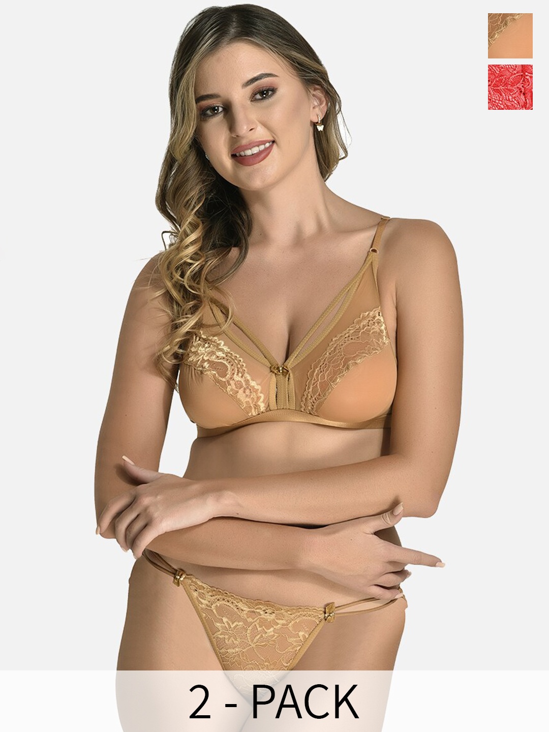 

StyFun Pack of 2 Non Padded Lingerie Sets, Beige
