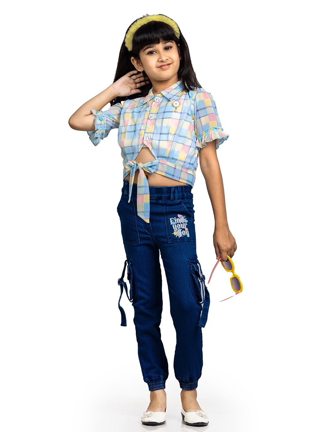 

BAESD Girls Printed Shirt With Trousers, Blue