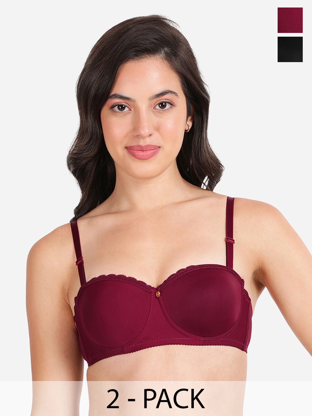 

Susie Pack of 2 Medium Coverage Lightly Padded Balconette Bras With All Day Comfort, Black
