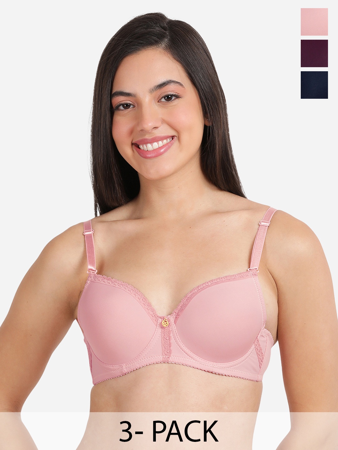 

Susie Pack Of 3 Medium Coverage Underwired Lightly Padded Bra All Day Comfort, Pink