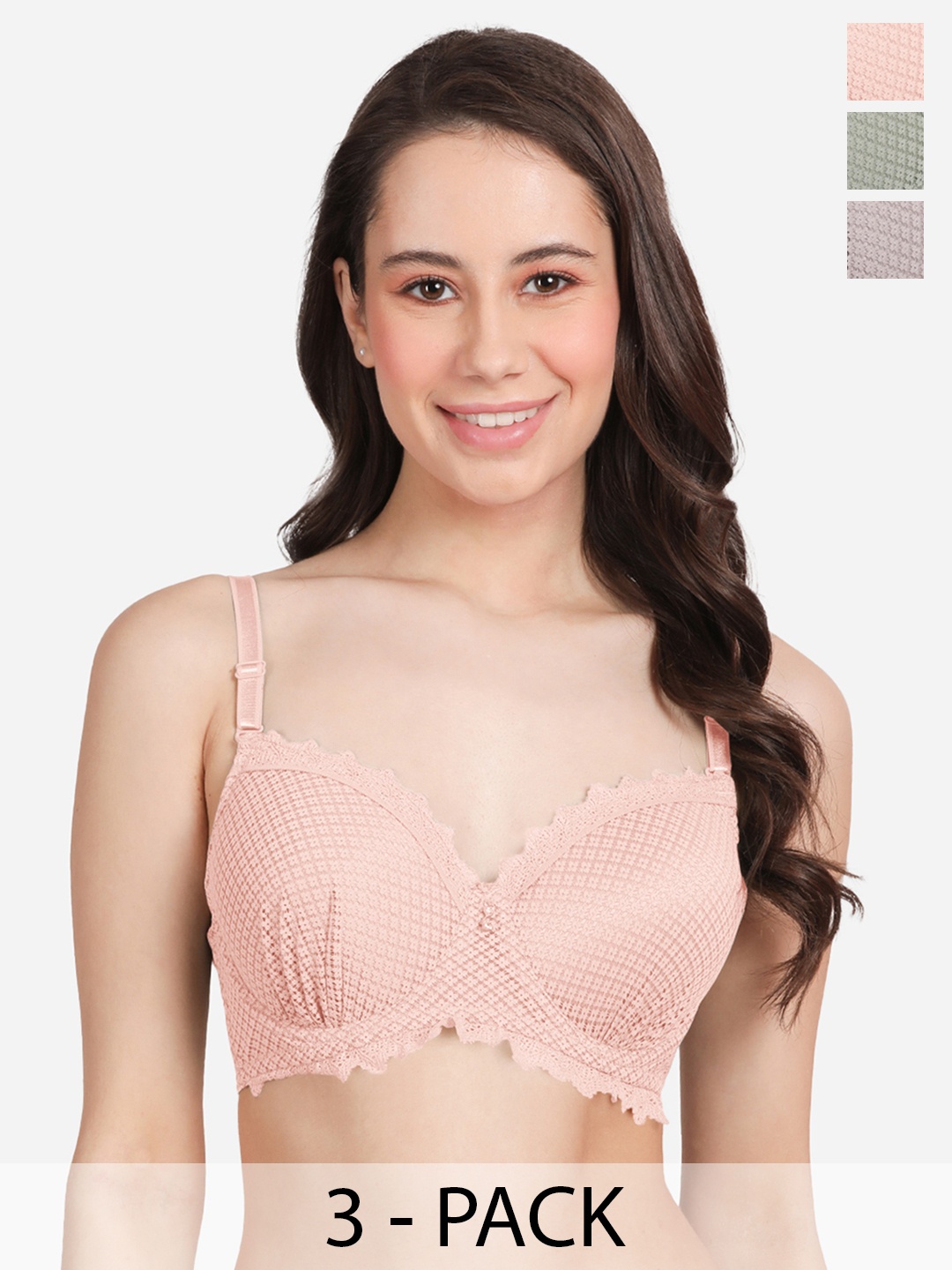 

Susie Pack Of 3 Medium Coverage Lightly Padded Balconette Bra With All Day Comfort, Grey