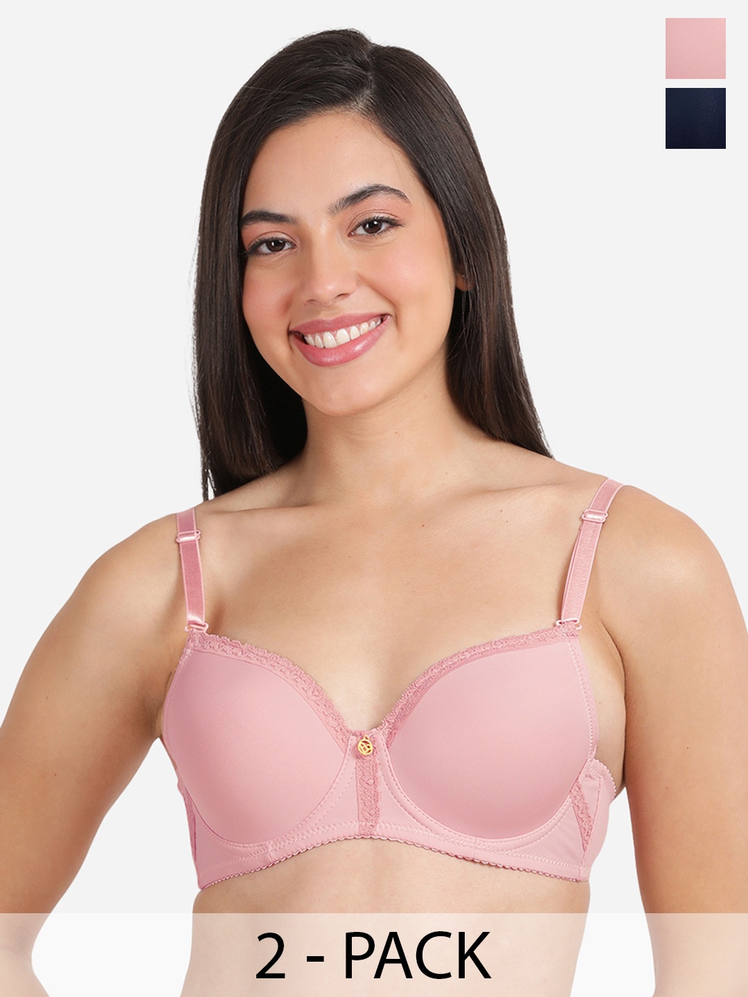 

Susie Pack Of 2 Medium Coverage Lightly Padded T-shirt Bra With All Day Comfort, Pink