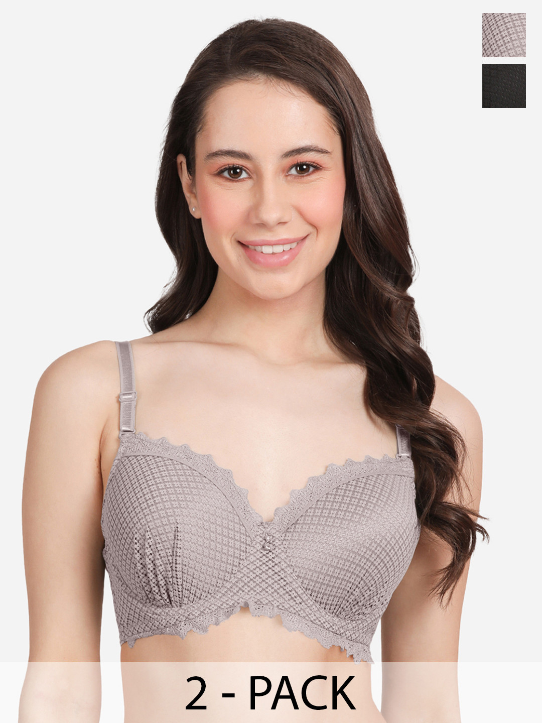 

Susie Pack Of 2 Medium Coverage Lightly Padded Balconette Bra With All Day Comfort, Black