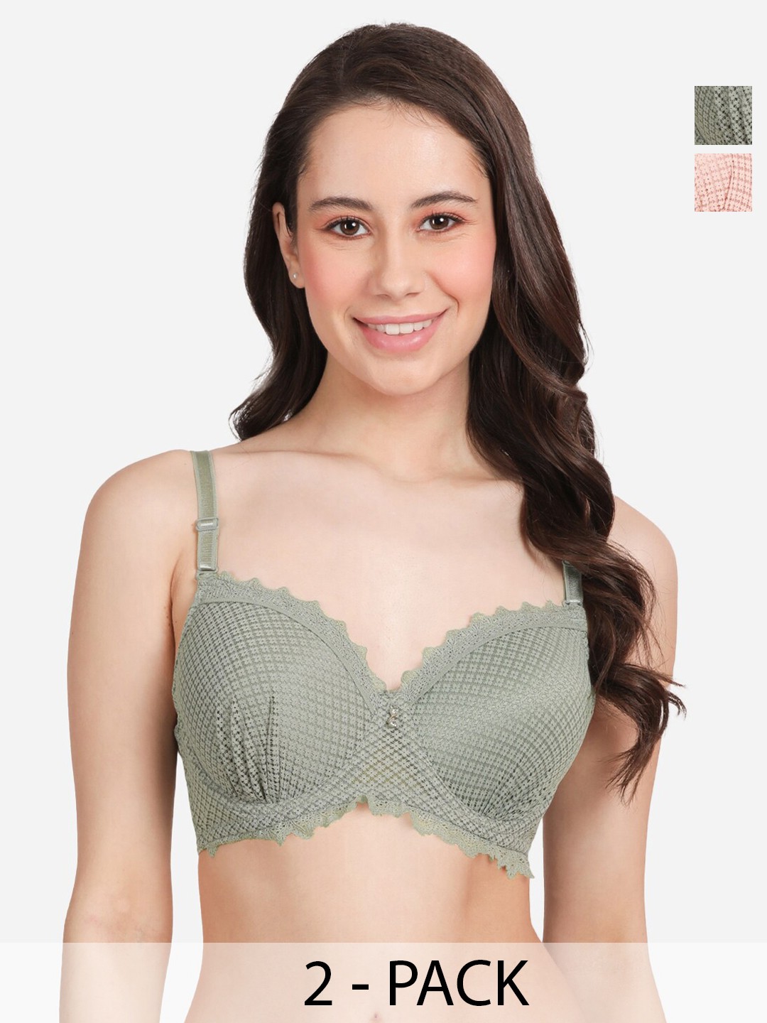 

Susie Pack Of 2 Medium Coverage Underwired Lightly Padded Balconette Bras- All Day Comfort, Pink
