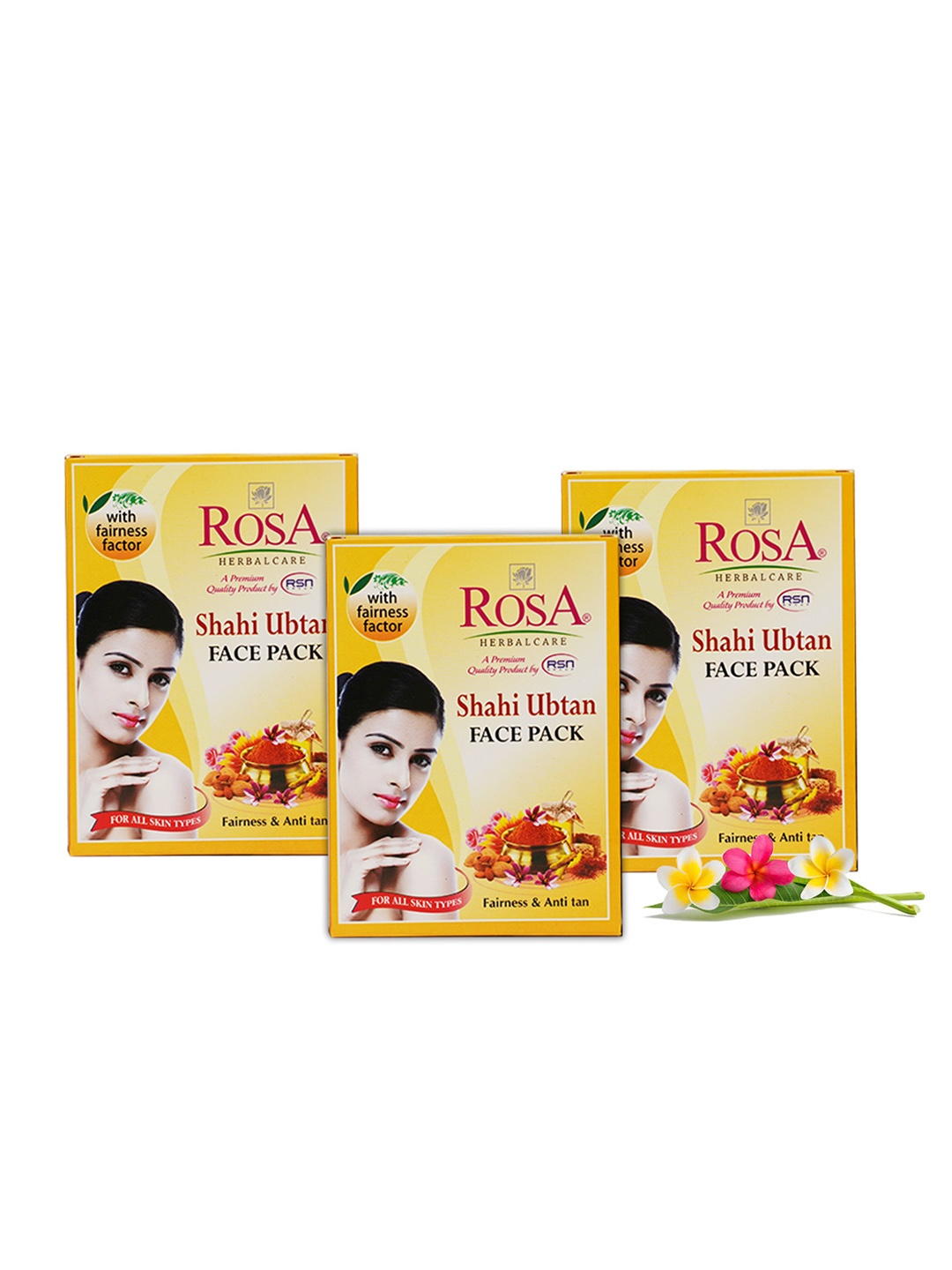 

ROSA Pack of 3 Herbal Care Shahi Ubtan Face Pack With Besan & Rose - 100g, Yellow