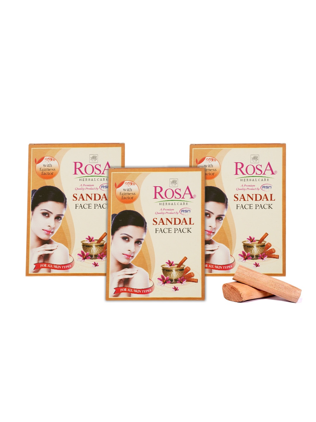 

ROSA Pack of 3 Sandal Face Pack For Glowing Skin - 100g, Brown