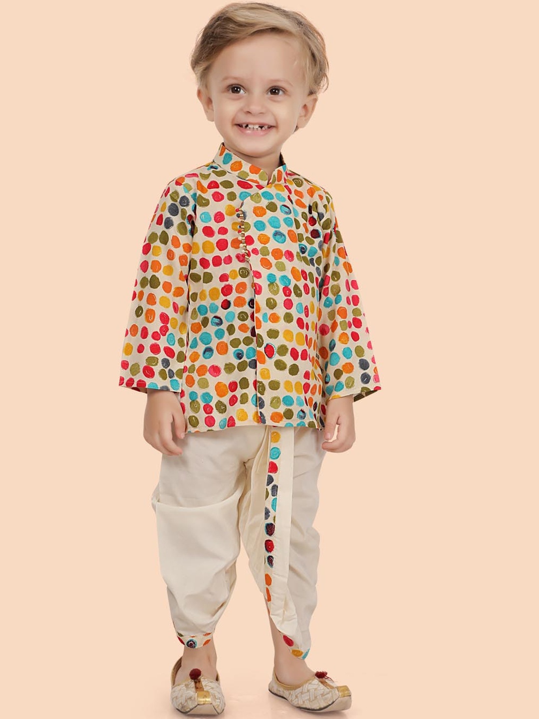 

Ethniks Neu-Ron Boys Ethnic Motifs Printed Pure Cotton Straight Kurta With Dhoti Pants, White