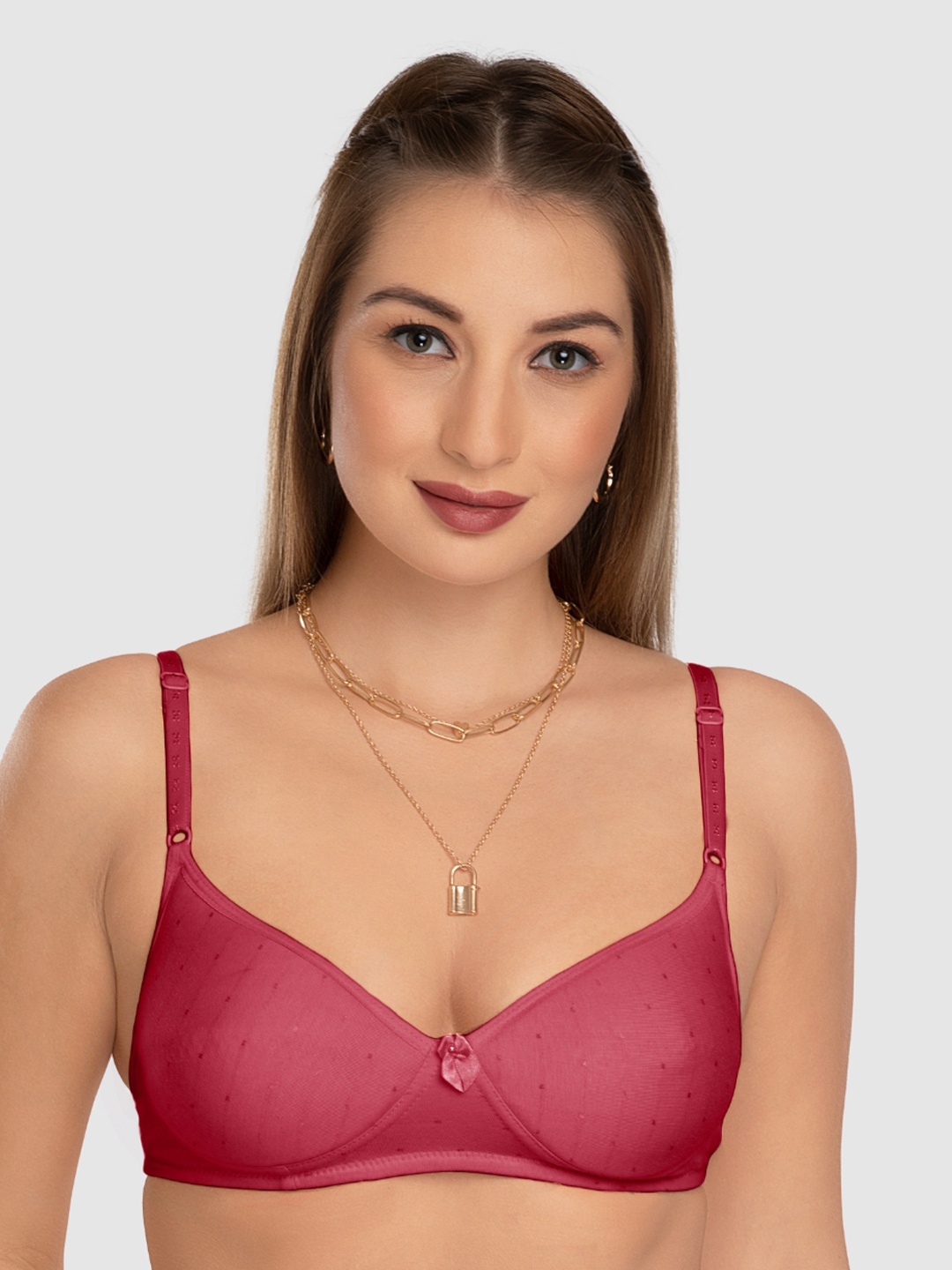 

Daisy Dee Geometric Self Design Full Coverage Cotton Everyday Bra With All Day Comfort, Red