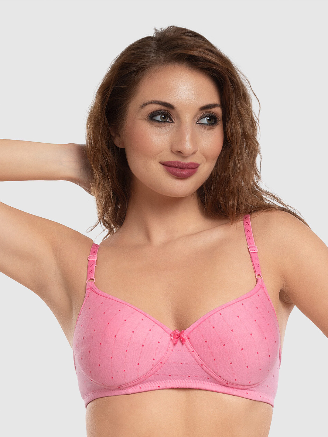 

Daisy Dee Geometric Self Design Full Coverage Cotton Everyday Bra With All Day Comfort, Pink