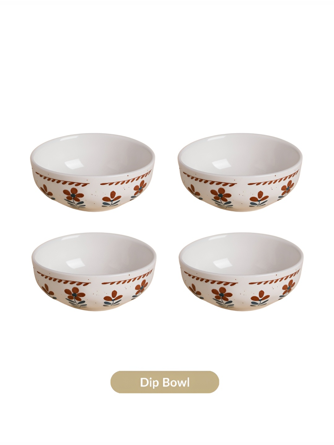 

Nestasia Carmella White & Brown 4 Pieces Floral Printed Ceramic Round Dip Bowl 100 ml