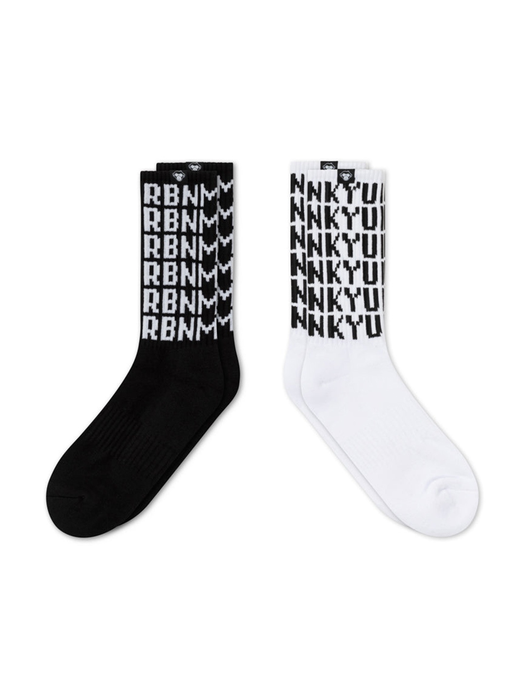 Urban Monkey Pack Of 2 Patterned Calf-Length Cotton Socks, Black