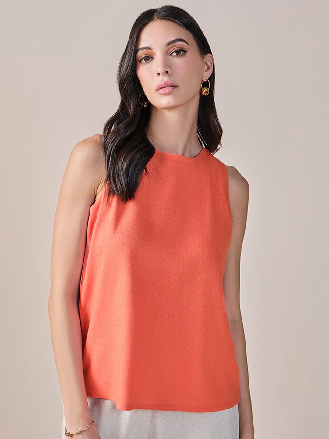 

AND Round Neck Sleeveless Top, Orange