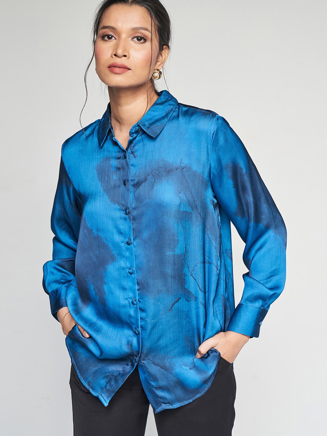 

AND Tie and Dye Shirt Style Top, Blue