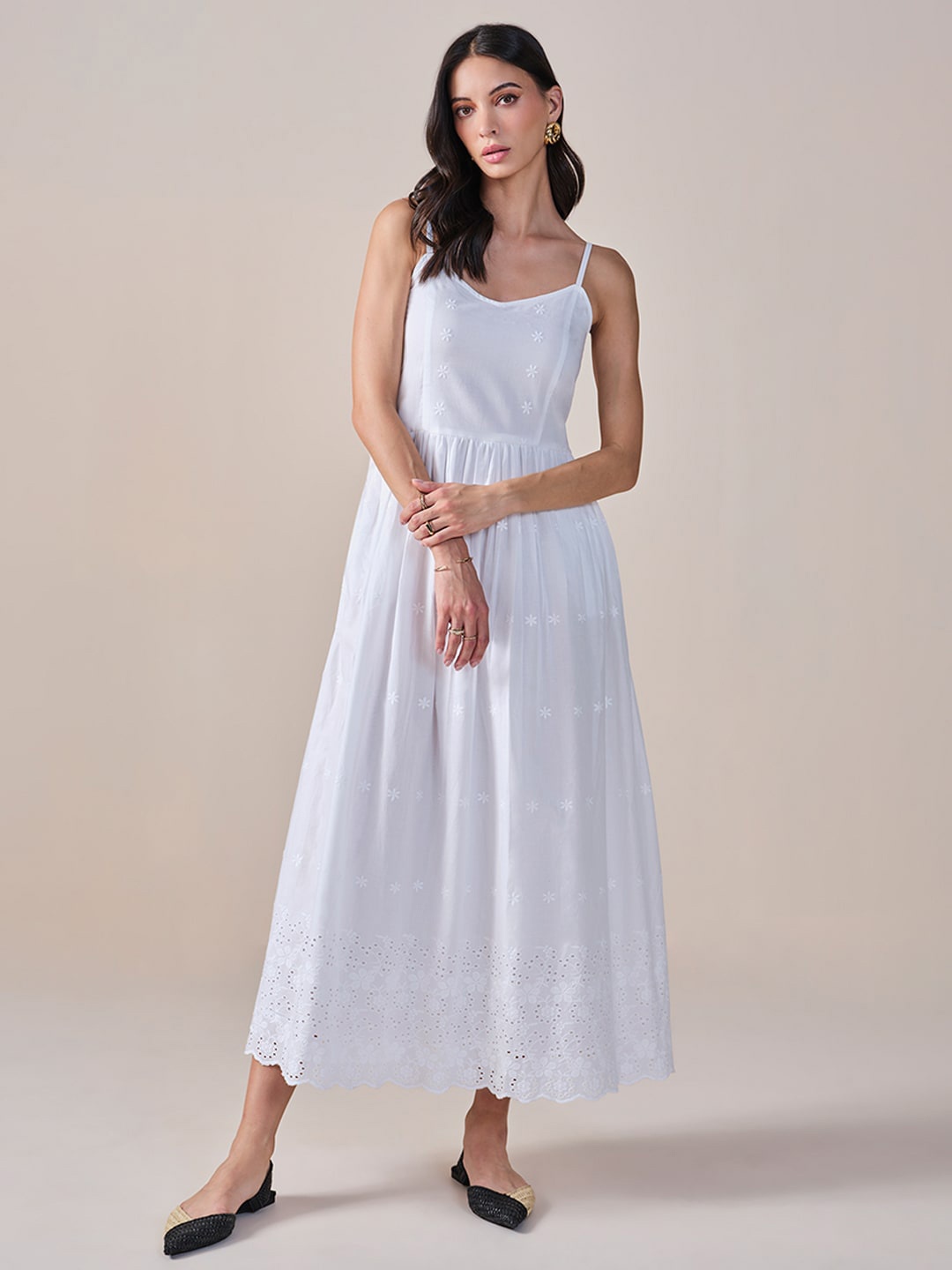 

AND Shoulder Straps Fit & Flare Maxi Dress, White