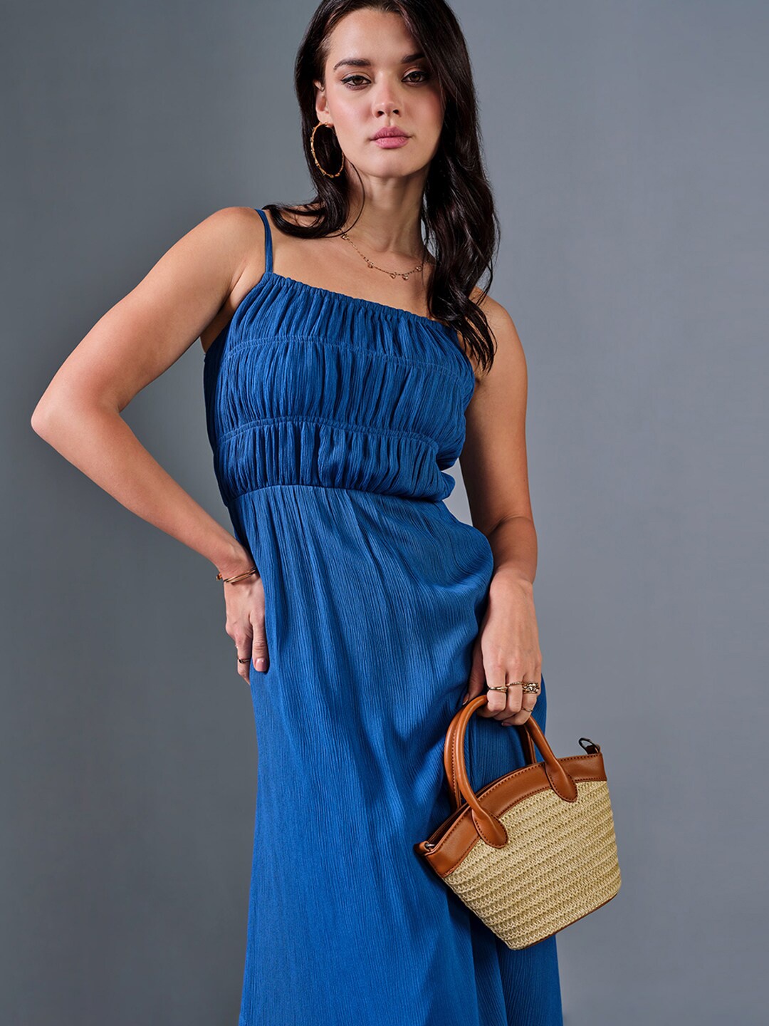 

AND Shoulder Straps Fit & Flare Dress, Navy blue