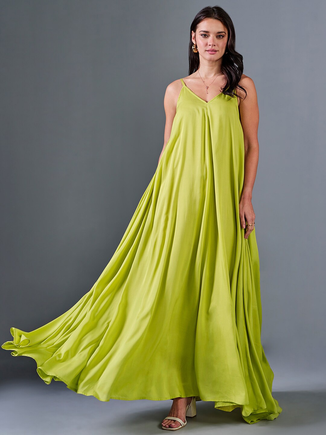 

AND Shoulder Straps Sleeveless Maxi Dress, Green