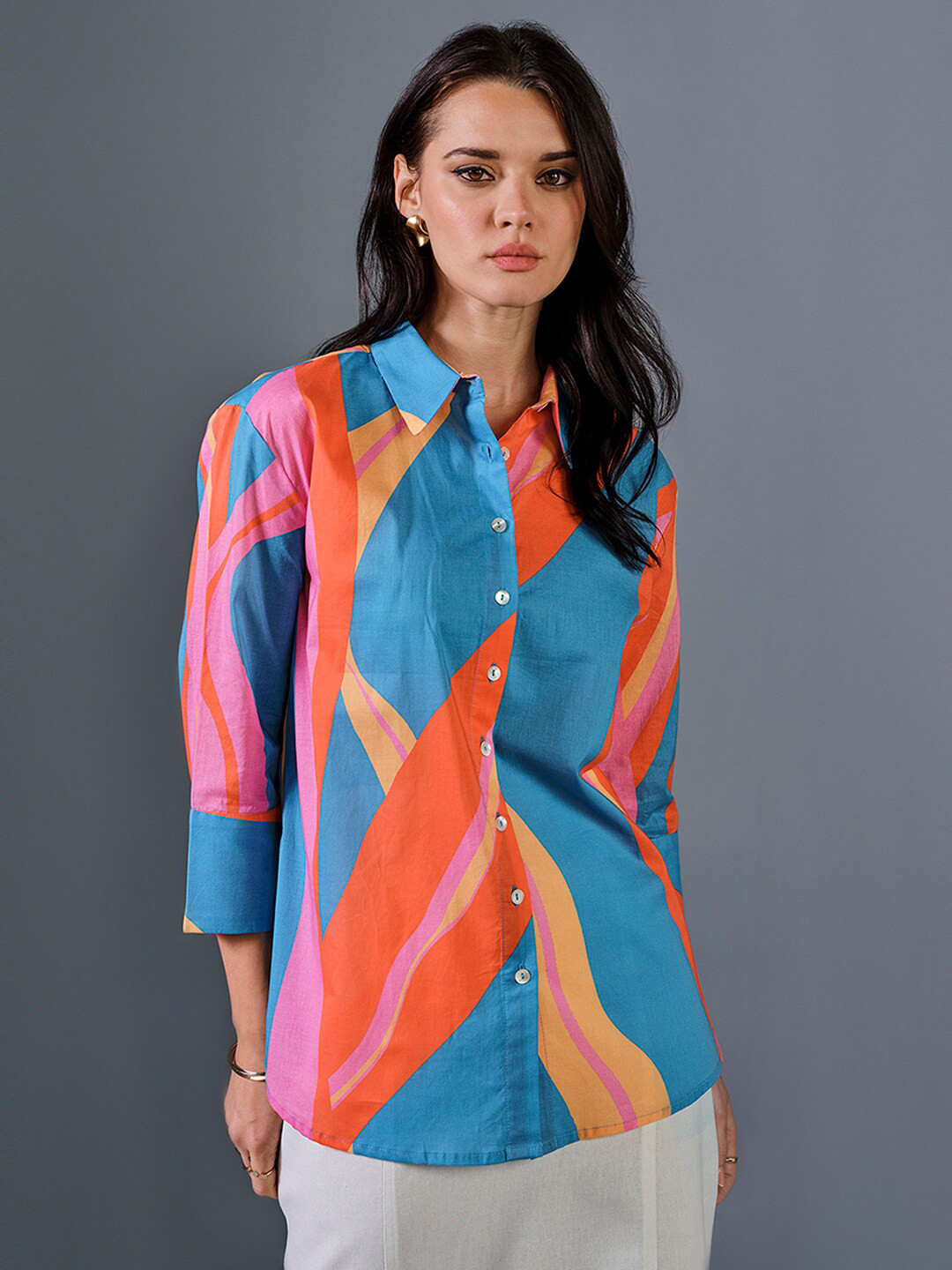 

AND Cotton Shirt Style Top, Blue