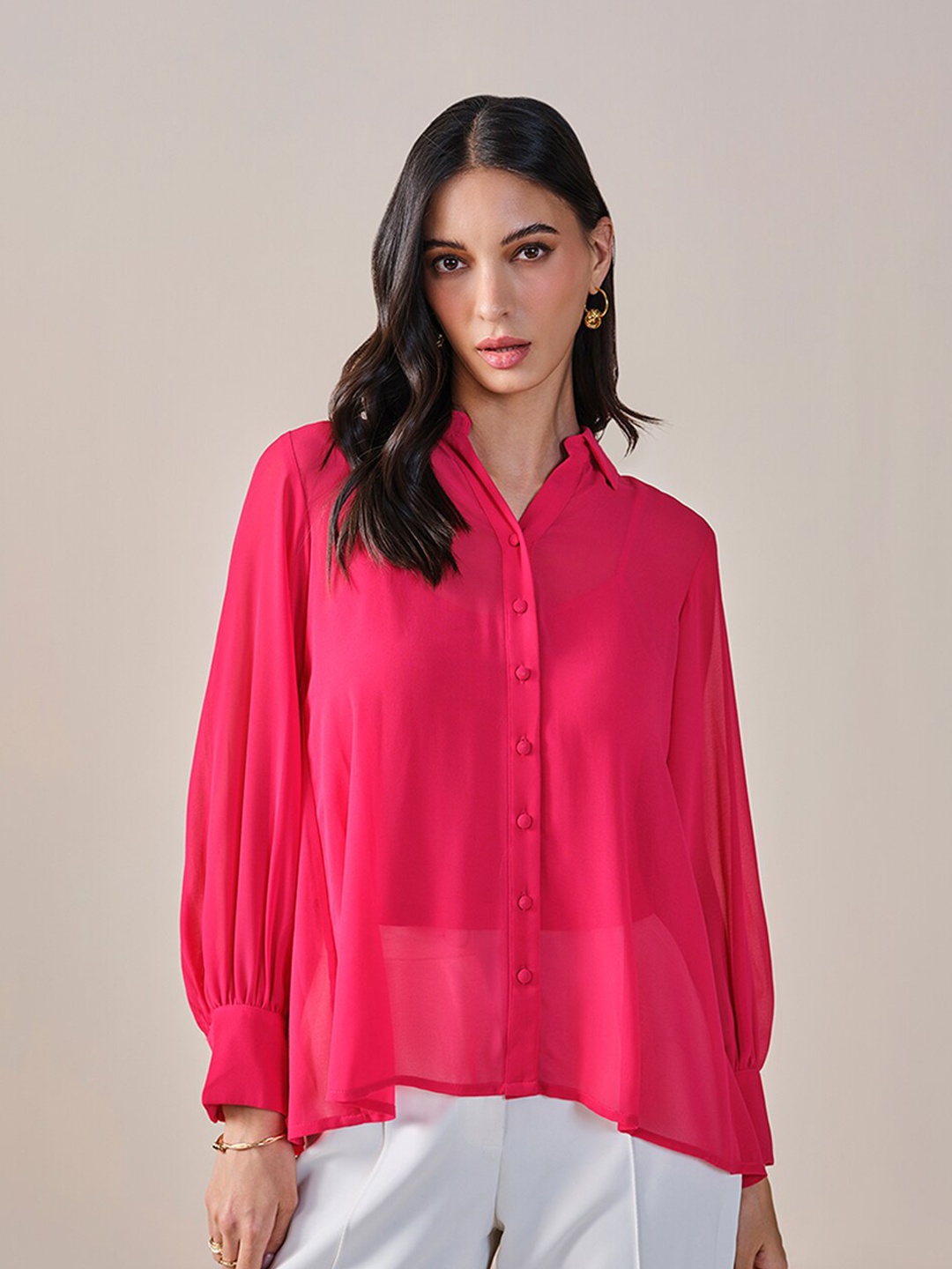 

AND Long Sleeves Shirt Style Top, Pink