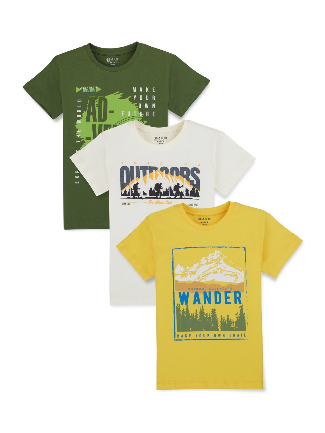 

Gini and Jony Pack Of 3 Boys Graphic Printed Cotton T-shirts, Green