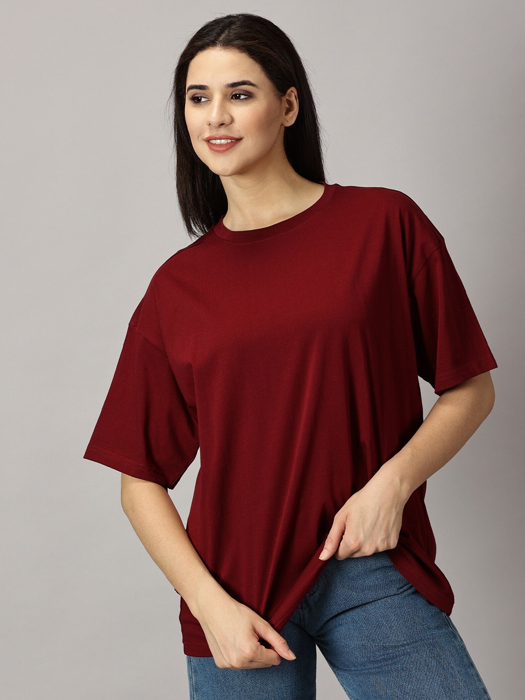 

THE HOLLANDER Drop-Shoulder Sleeves Pure Cotton Oversized T-shirt, Maroon