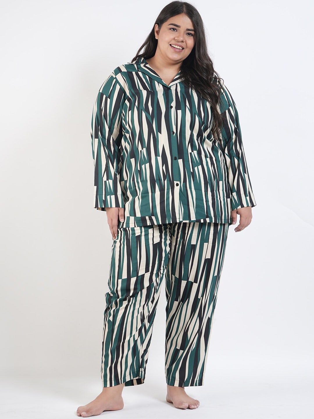 

LastInch Striped Shirt With Pyjamas, Green