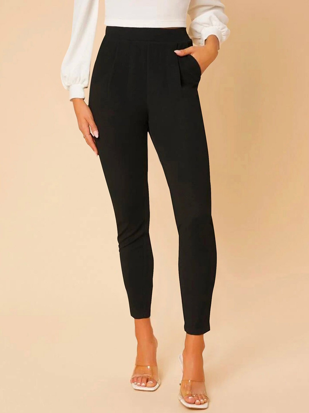 

Dream Beauty Fashion Women Easy Wash Pleated Cigarette Trousers, Black