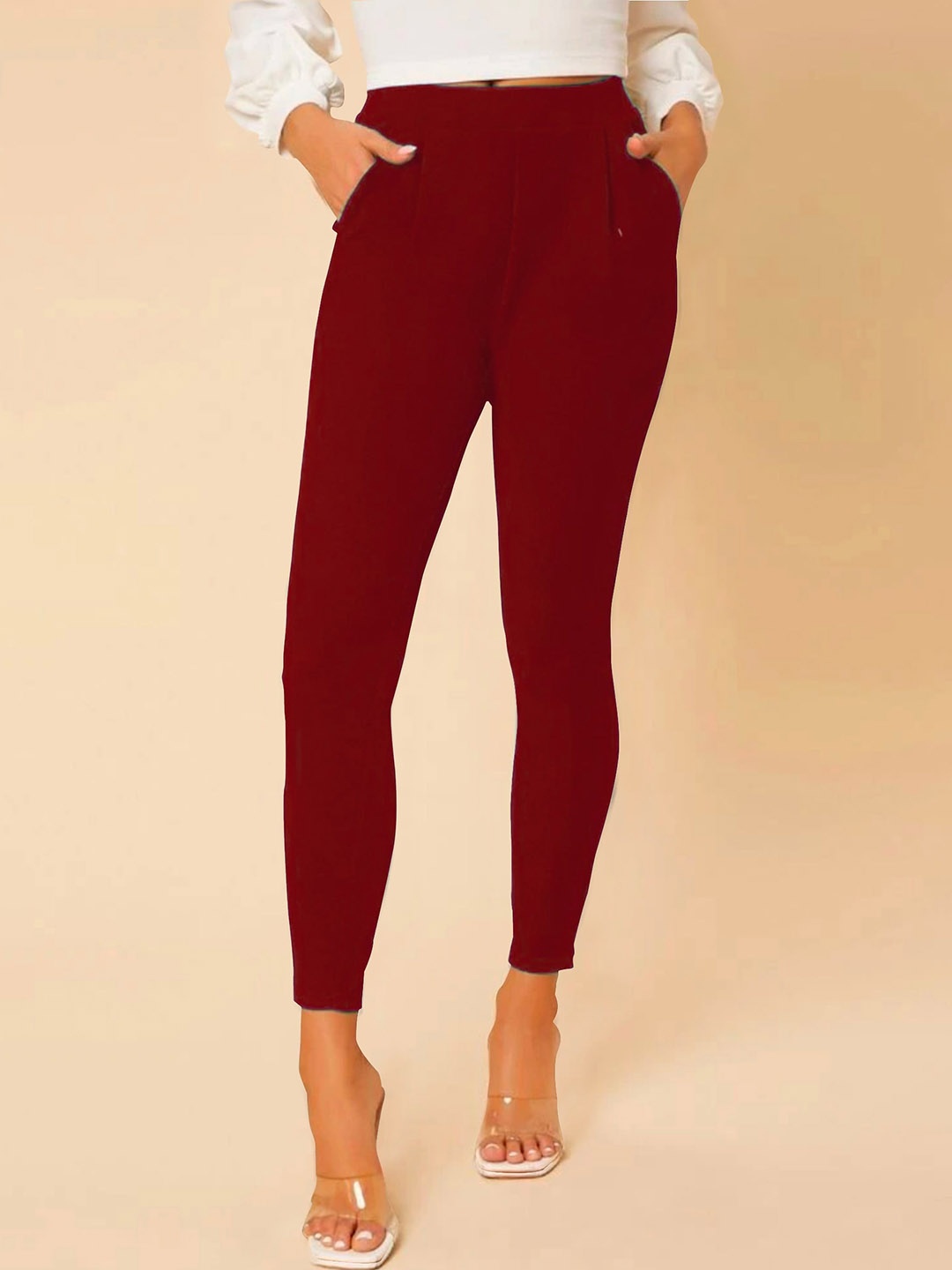 

Dream Beauty Fashion Women Easy Wash Cigarette Trousers, Maroon