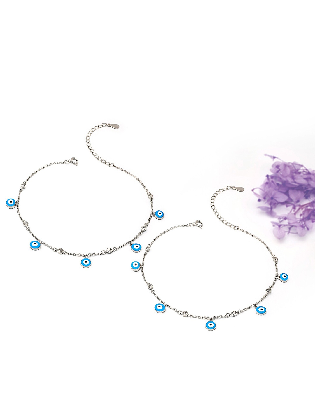 

SILBERRY Set of 2 925 Sterling Silver Rhodium Plated Crystals Anklet