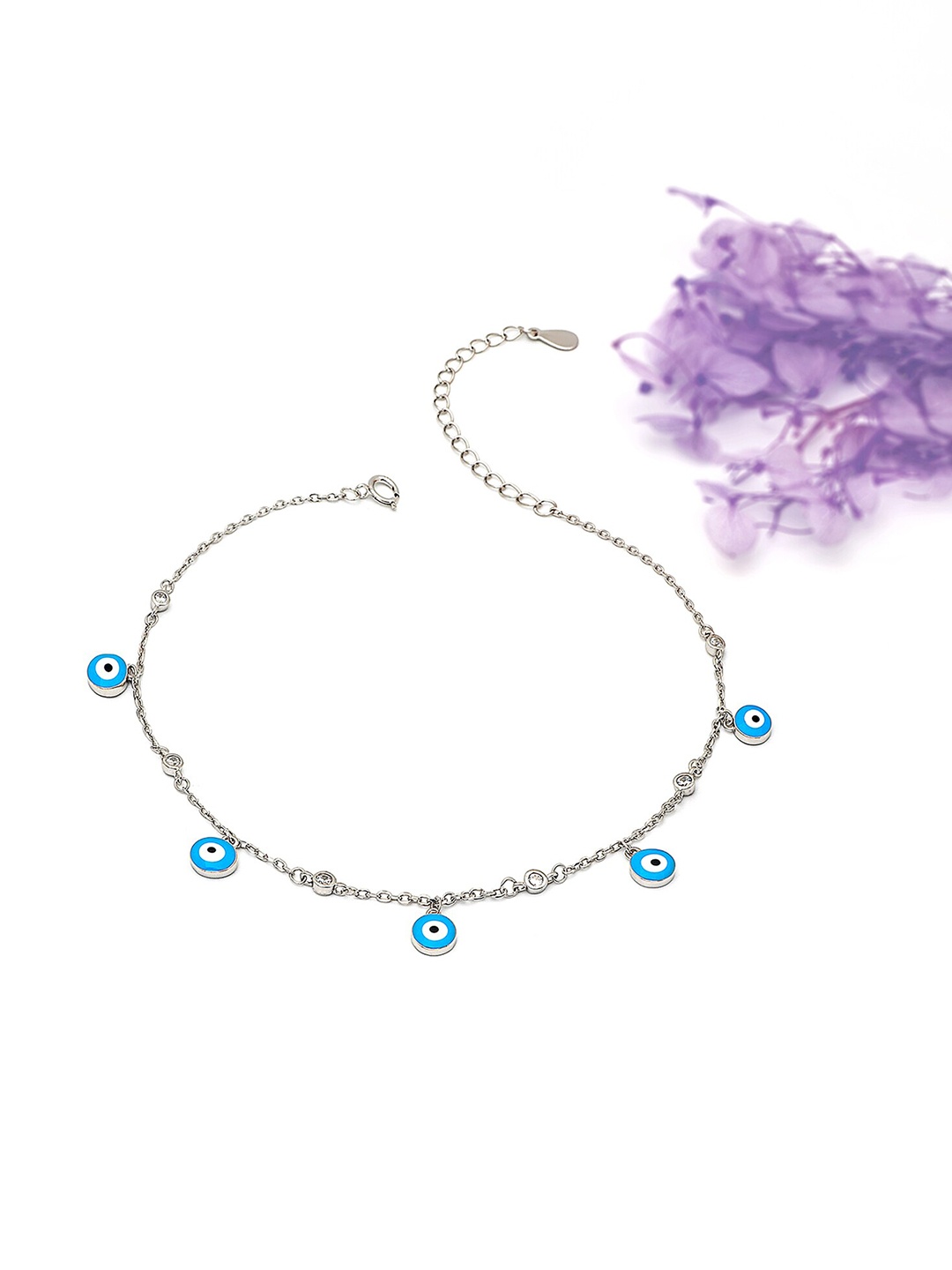 

SILBERRY 925 Sterling Silver Rhodium Plated Crystals Anklet