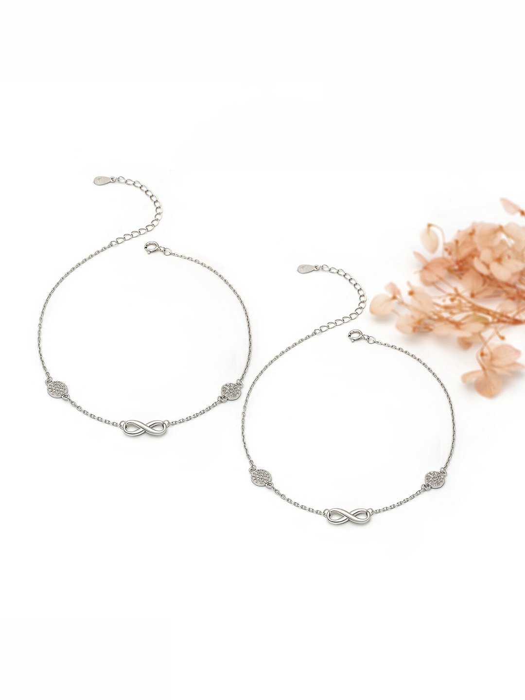 

SILBERRY Set of 2 925 Sterling Silver Rhodium Plated Crystals Anklet