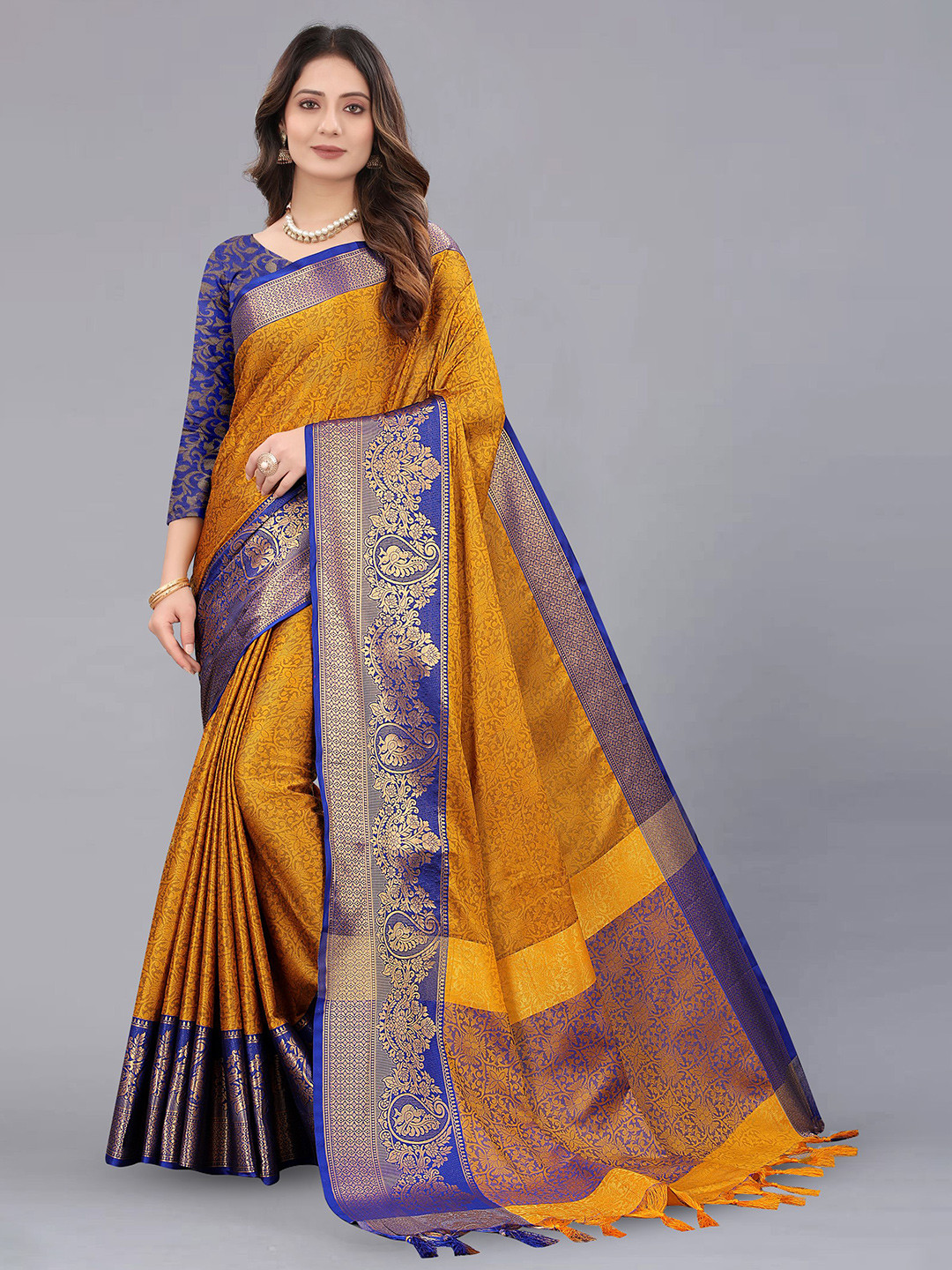 

V3 FASHION STUDIO Woven Design Zari Pure Cotton Banarasi Saree, Orange