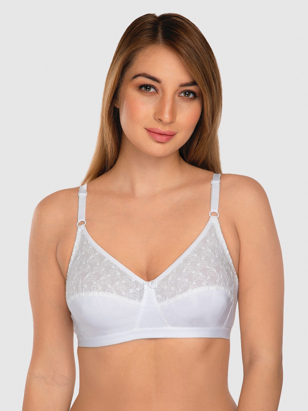 

Daisy Dee Floral Embroidered Full Coverage Cotton Everyday Bra With All Day Comfort, White