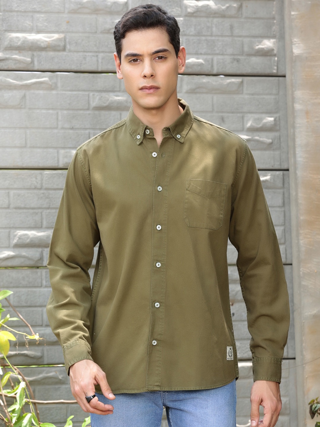 

Thomas Scott Premium Slim Fit Button-Down Collar Casual Shirt, Olive