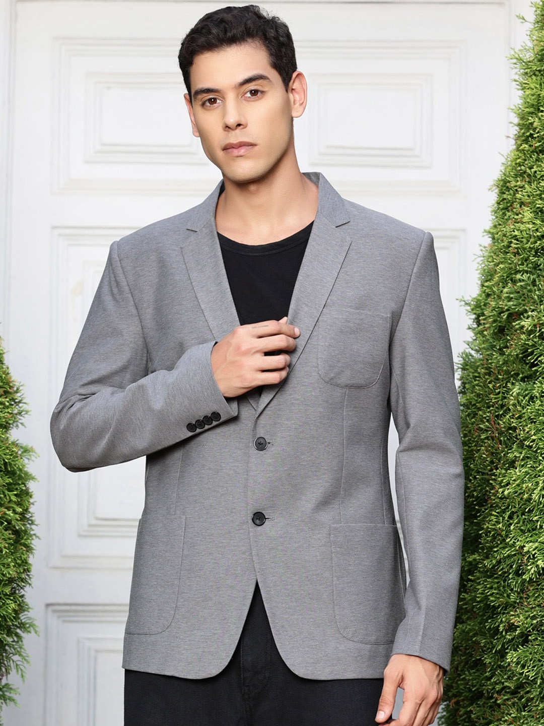 

Mast & Harbour Notched Lapel Long Sleeves Slim Fit Single-Breasted Casual Blazer, Charcoal