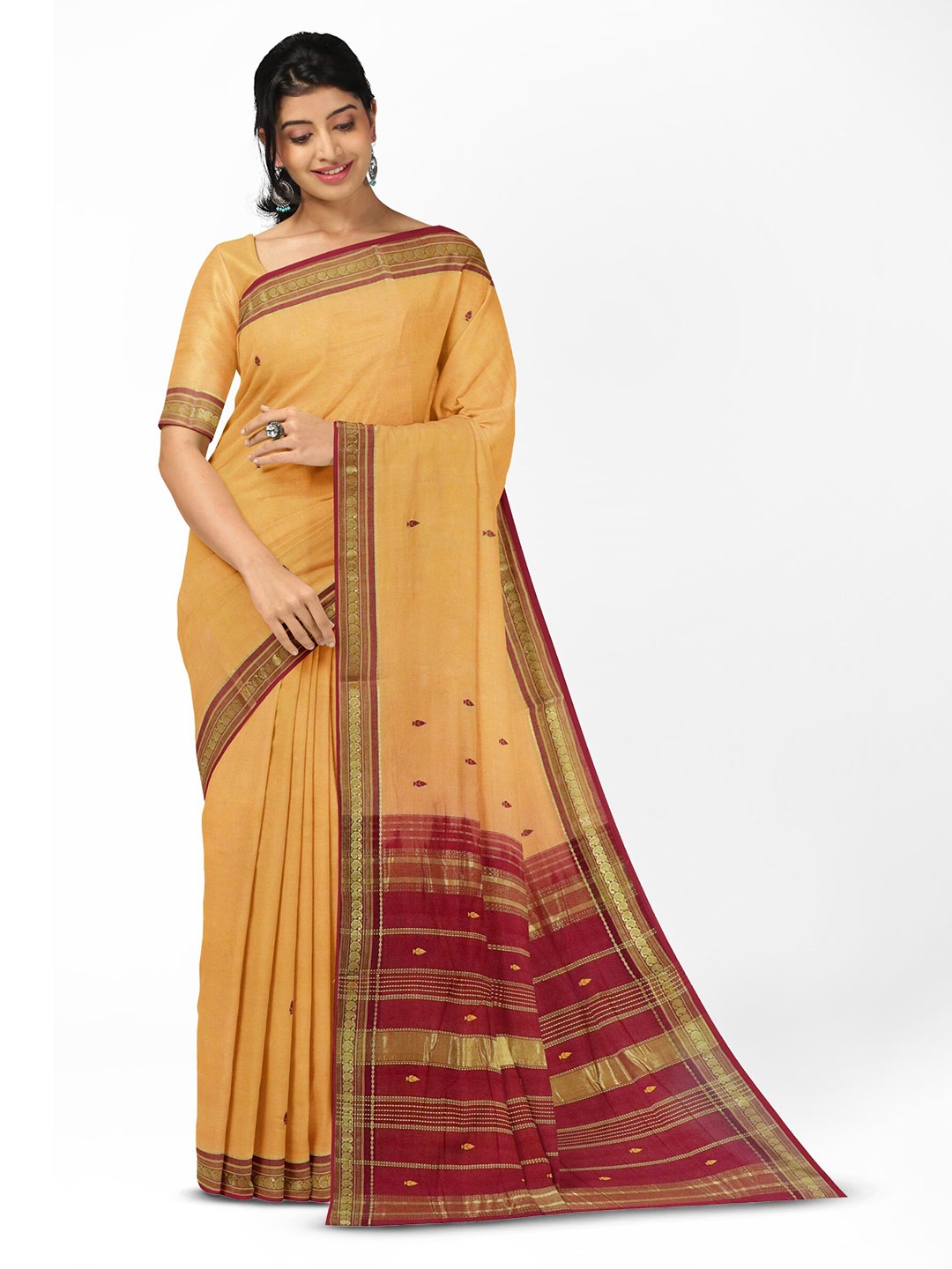 

APCO Ethnic Motifs Woven Design Zari Pure Cotton Saree, Cream