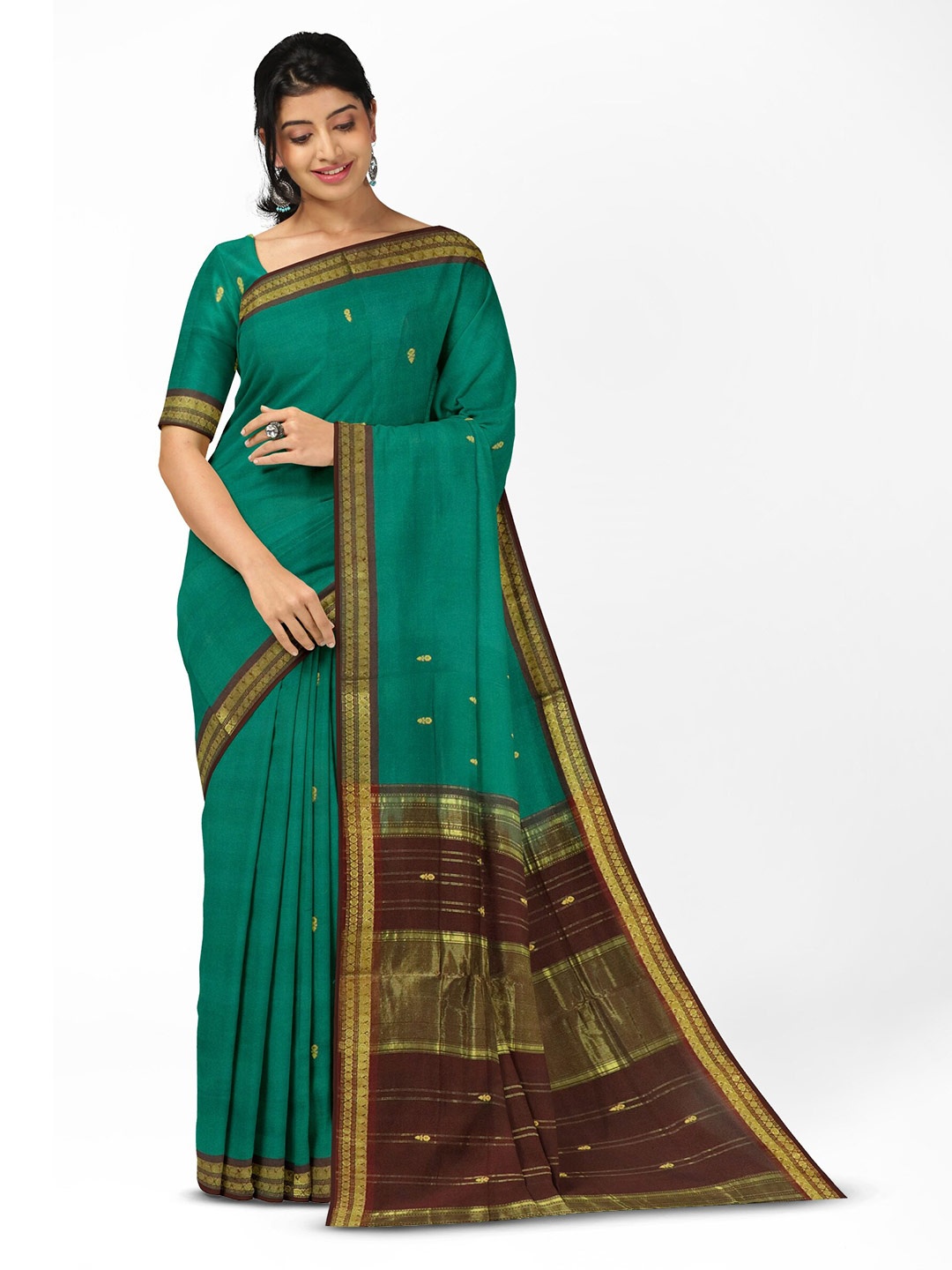 

APCO Ethnic Motifs Woven Design Zari Pure Cotton Saree, Green