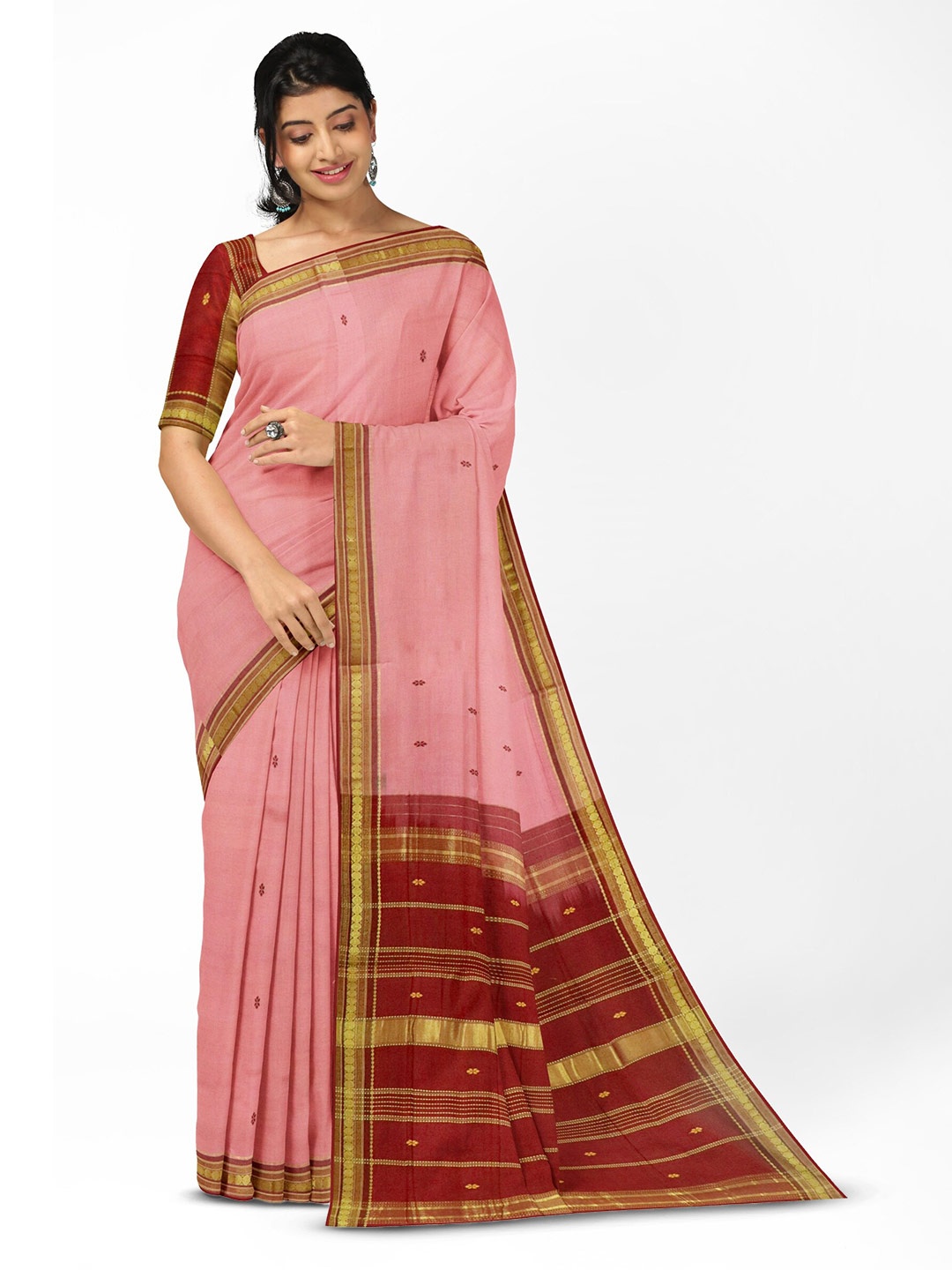 

APCO Ethnic Motifs Zari Pure Cotton Saree, Pink