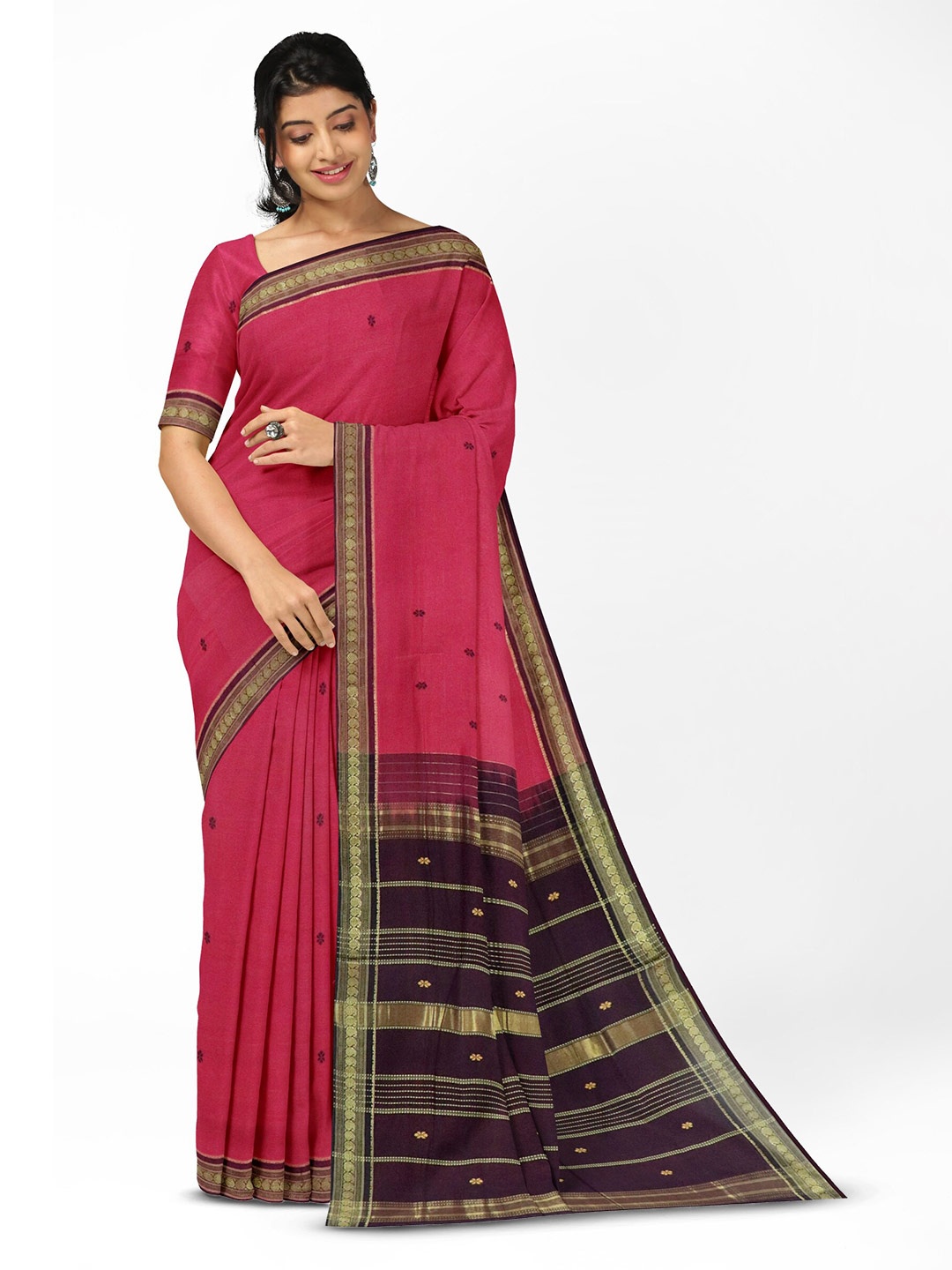 

APCO Ethnic Motifs Woven Design Zari Pure Cotton Saree, Red