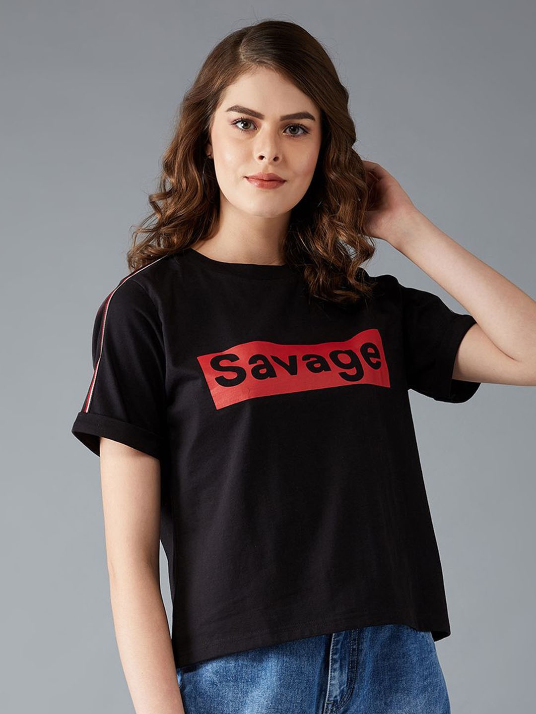 

The Roadster Lifestyle Co. Black Typography Printed Pure Cotton Relaxed Fit T-Shirt