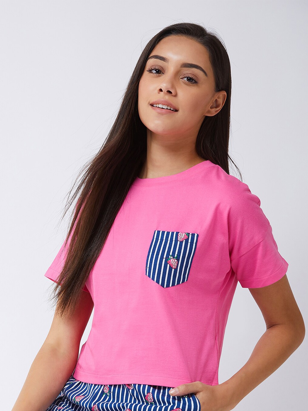 

The Roadster Lifestyle Co. Pink Drop-Shoulder Sleeves Pure Cotton Relaxed Fit T-Shirt