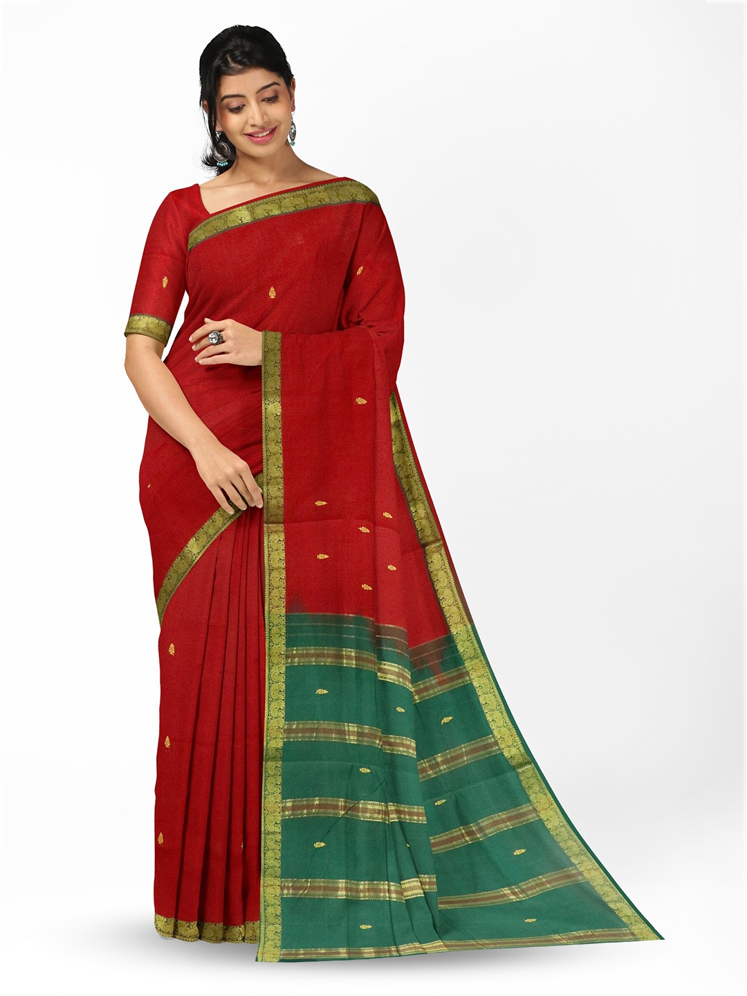 

APCO Ethnic Woven Design Pure Cotton Saree, Red