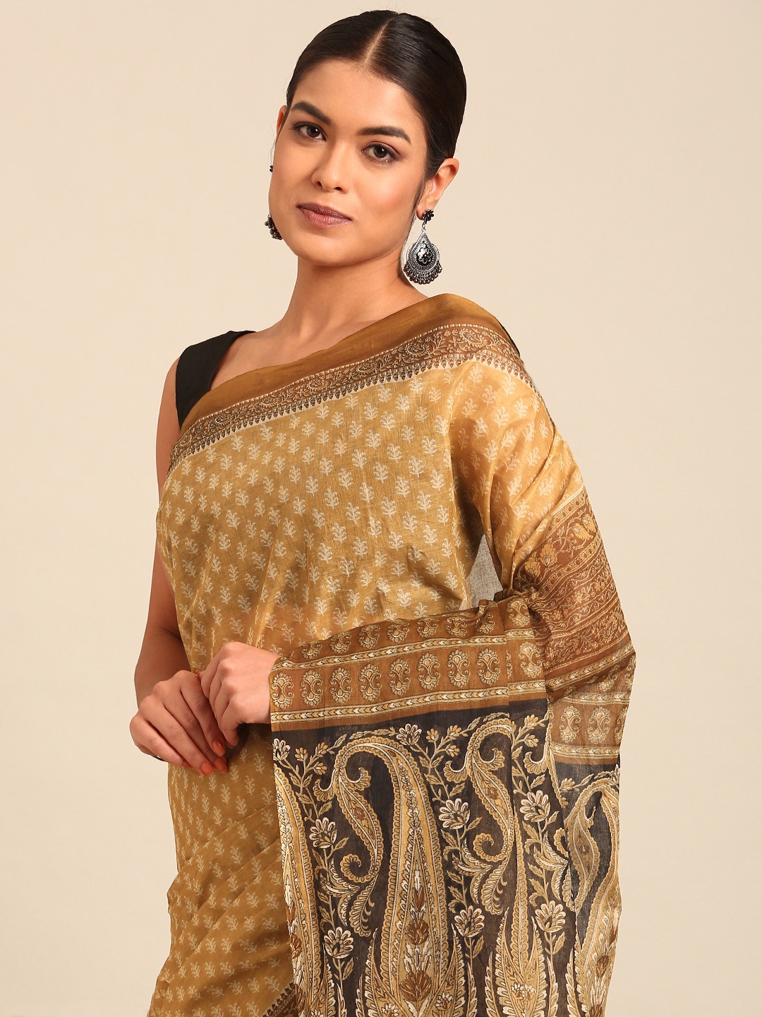 

SHANVIKA Ethnic Motifs Pure Cotton Saree, Brown